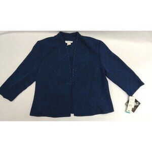 Miss Dorby Vintage 1 Button Front Blazer Jacket Women 16P Navy Blue Beaded
